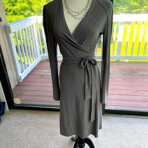 Flattering grey wrap around dress.